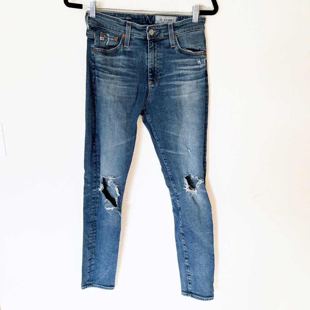 AG Adriano Goldschmied Jeans The Farrah Skinny Ankle Distressed 27R, 10" Midrise